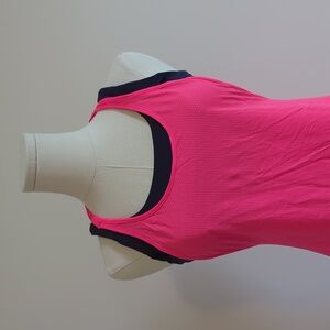 Lululemon size 6 bright coral tank top with built-in navy sports bra